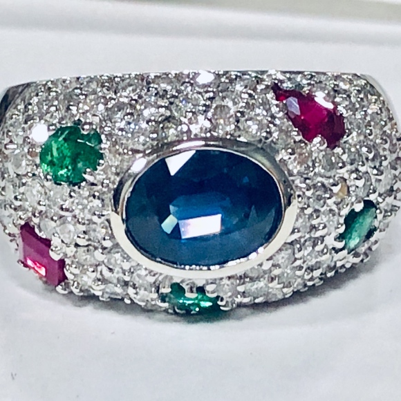 14k Ladies Pave' Diamond, Sapphire, Ruby Emerald - Picture 1 of 5